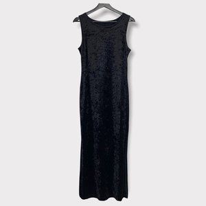 Vintage 90s Black Crush Velvet Sleeveless Double Slit Full Length Dress Medium